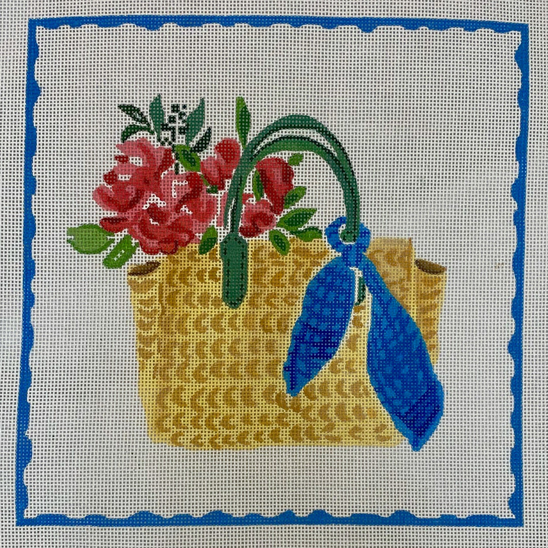 Woven Basket with Flower & Scarf