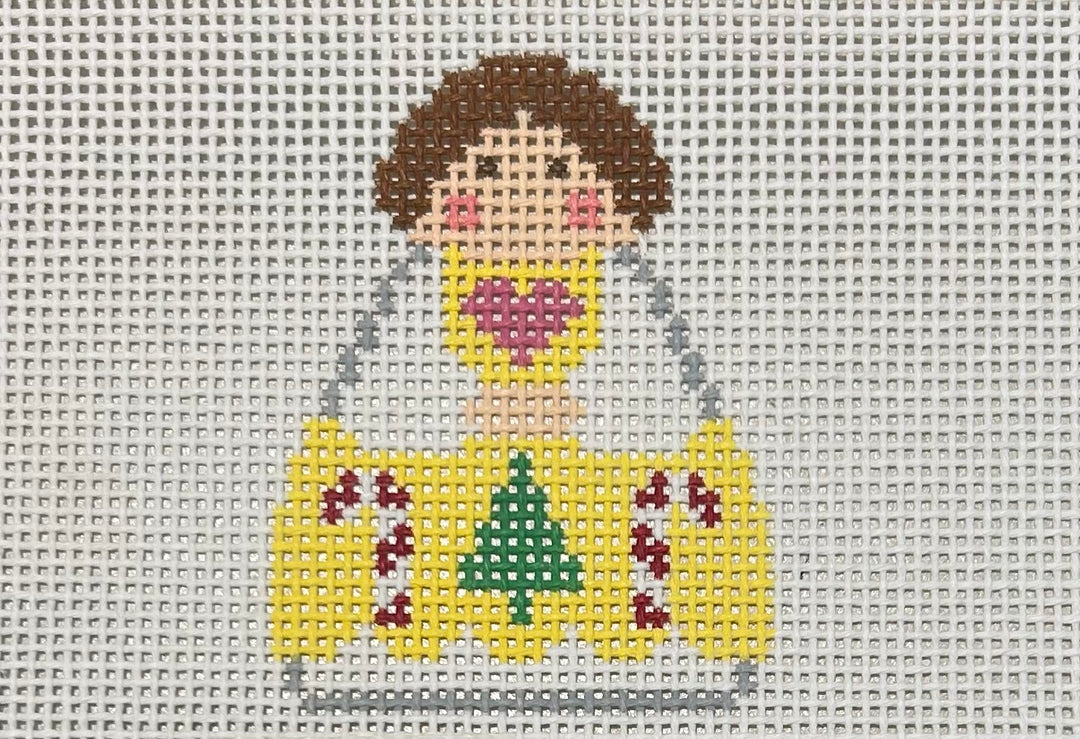 YELLOW APRON CANDY CANE ANGEL