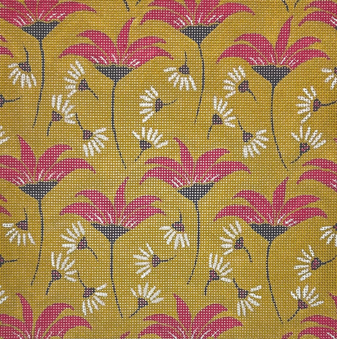 LC103C PURPLE & WHITE FLOWER ON GOLD BACKGROUND BY LIZZIE CLARK