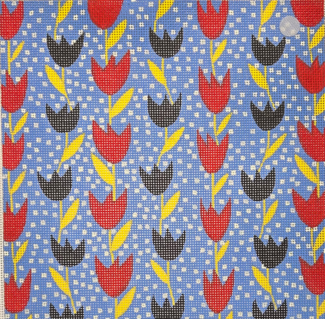 LC040722 RED & BLUE FLOWERS ON BRIGHT BLUE BACKGROUND