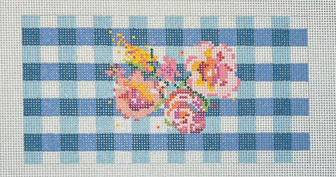 FLOWERS ON BLUE GINGHAM
