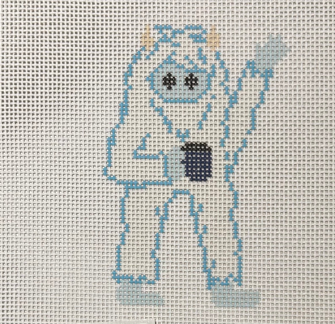 WAVING WHITE YETI WITH COFFEE MUG