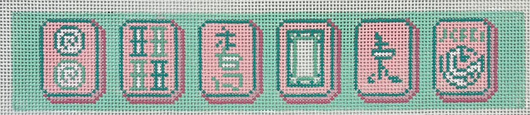 MAHJONG TILES - KEY FOB PINK ON GREEN