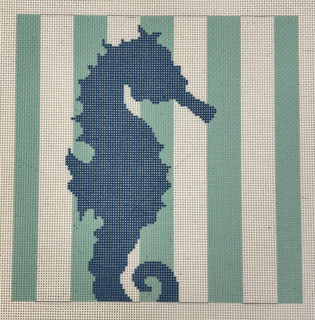 Seahorse Stencil on Aqua Stripes