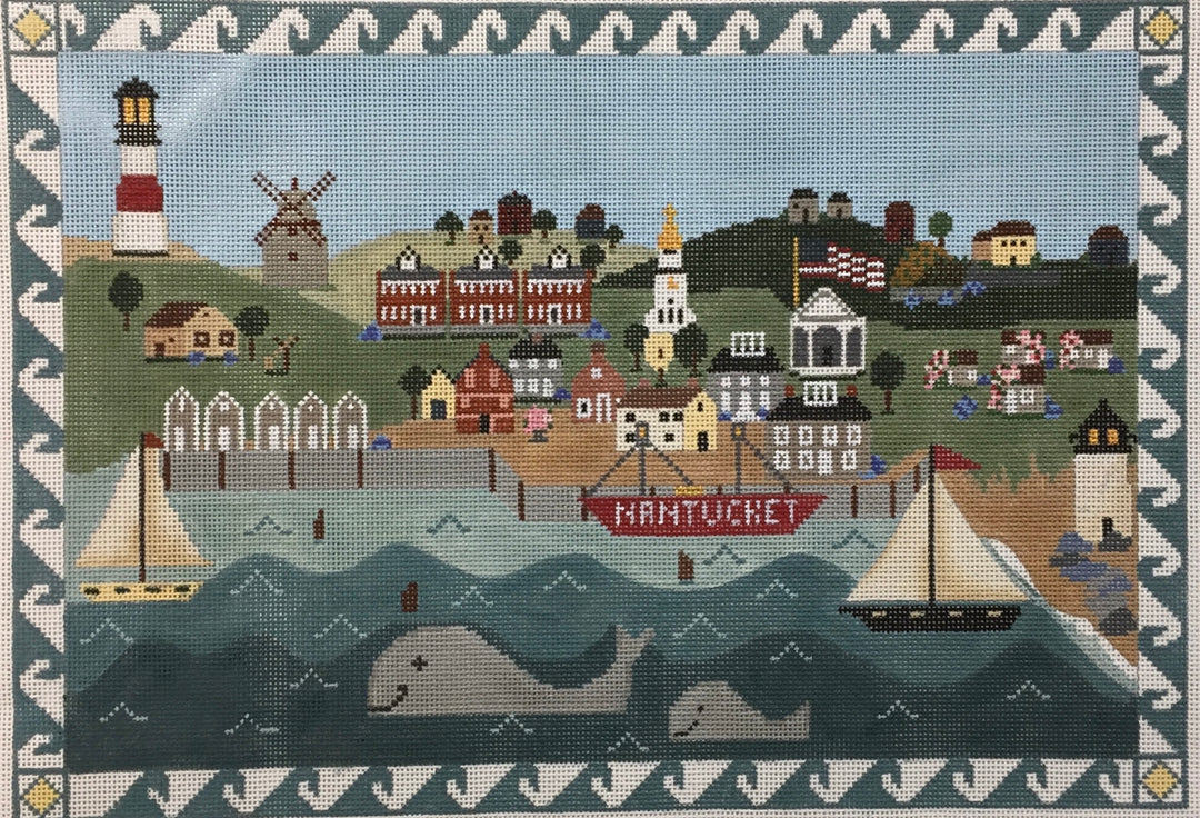 JP363-13 NANTUCKET PILLOW W/ WAVE BORDER 13M