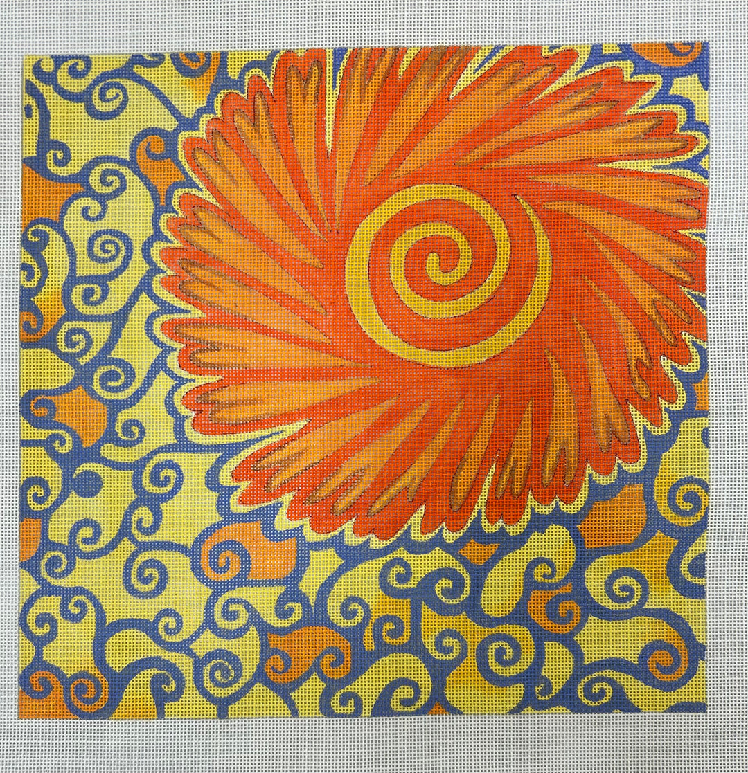 ORANGE BURST ON PATTERNED BACKGROUND