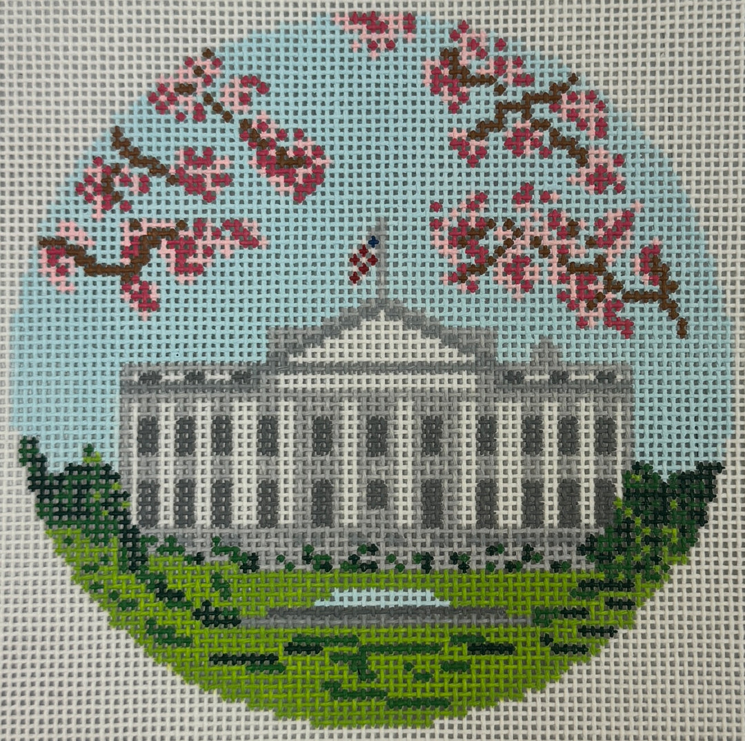 WHITE HOUSE WITH CHERRY BLOSSOMS ORNAMENT
