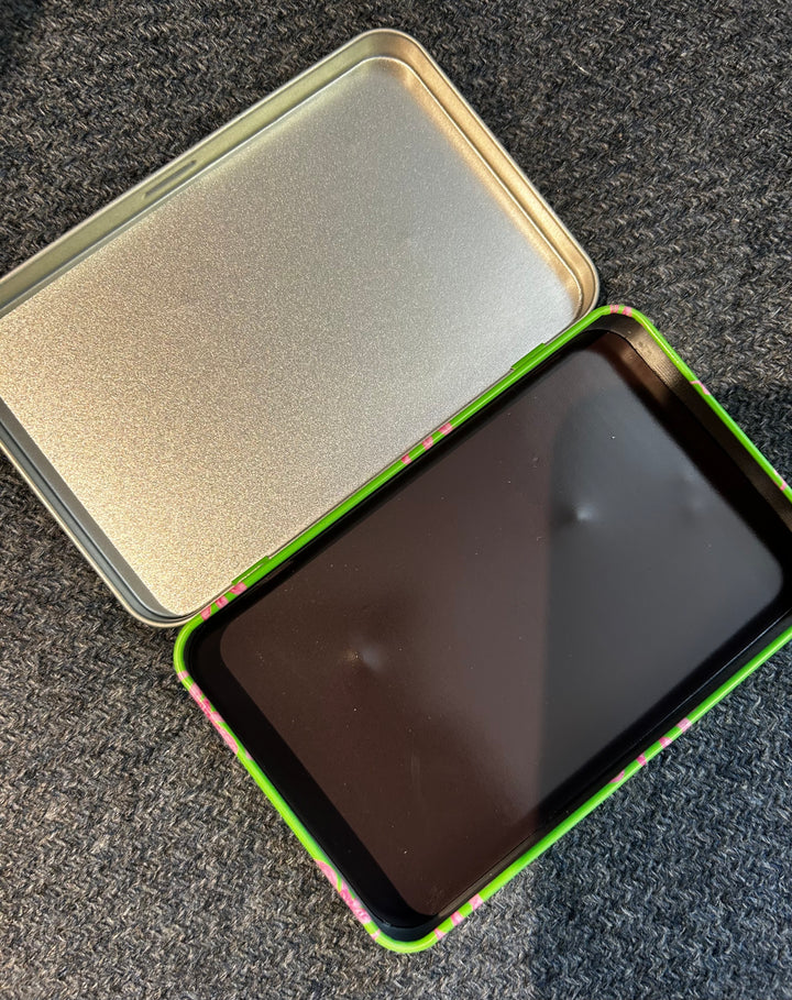 TIN WITH MAGNET - PINK/GREEN BOW