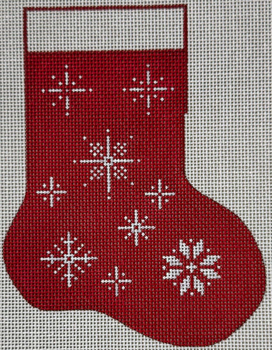 RED MINI STOCKING WITH WHITE SNOWFLAKES