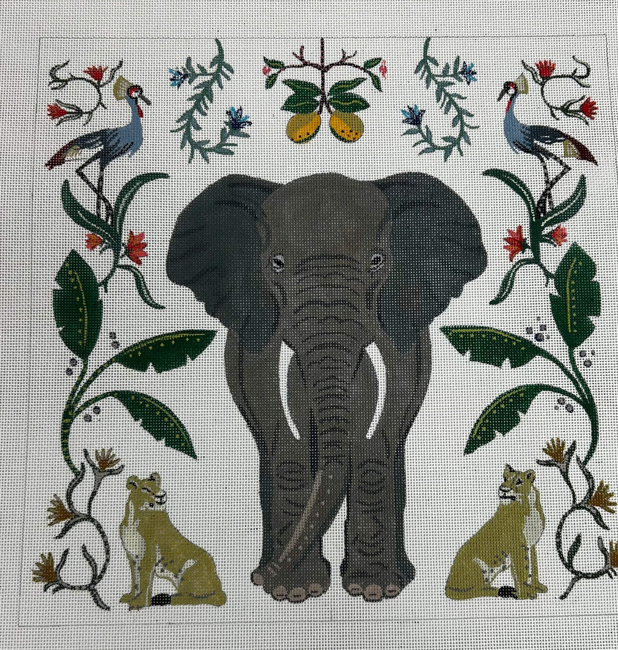 AT103 Elephant w/ Botanicals - WHITE BACKGROUND – Stitch Boutique