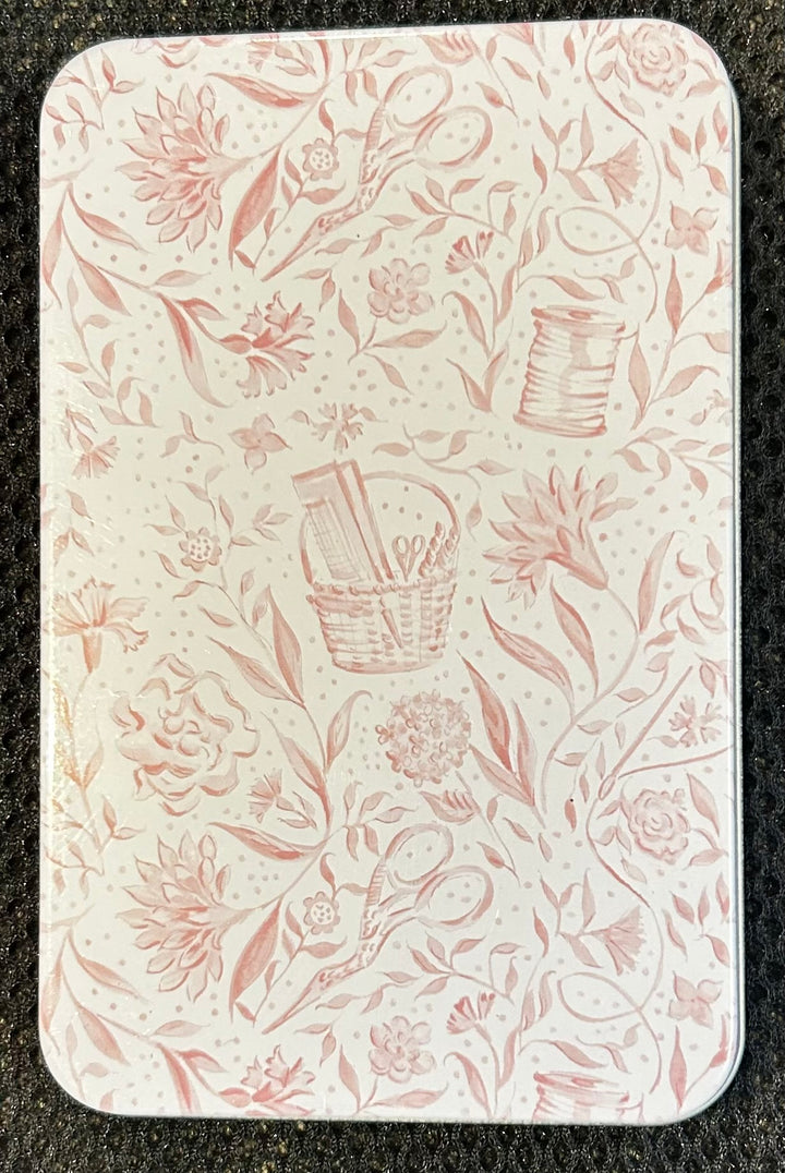 NEEDLEPOINT PRINT TIN BOX W/ MAGNET - PINK