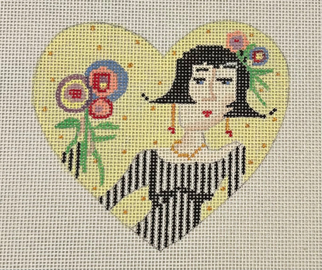 PM80 HEART SHAPED ORNAMENT WITH WOMAN AND FLOWERS