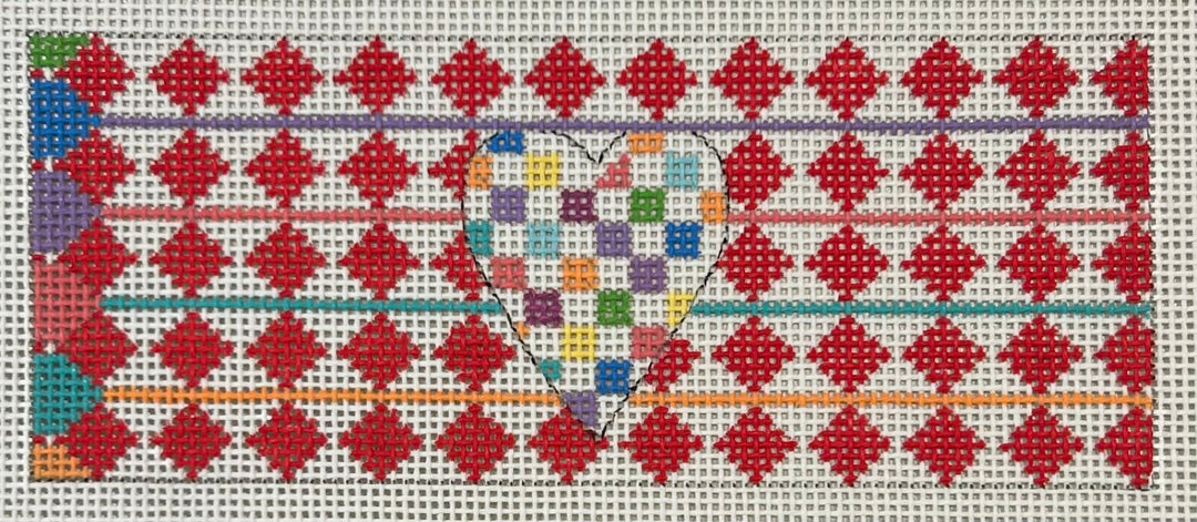 PM1103 MULTI-COLORED HEART ON RED DIAMOND BACKGROUND INSERT