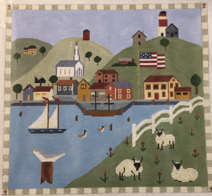 JP364-13 HARBOR SCENE WITH SHEEP -- 13 MESH